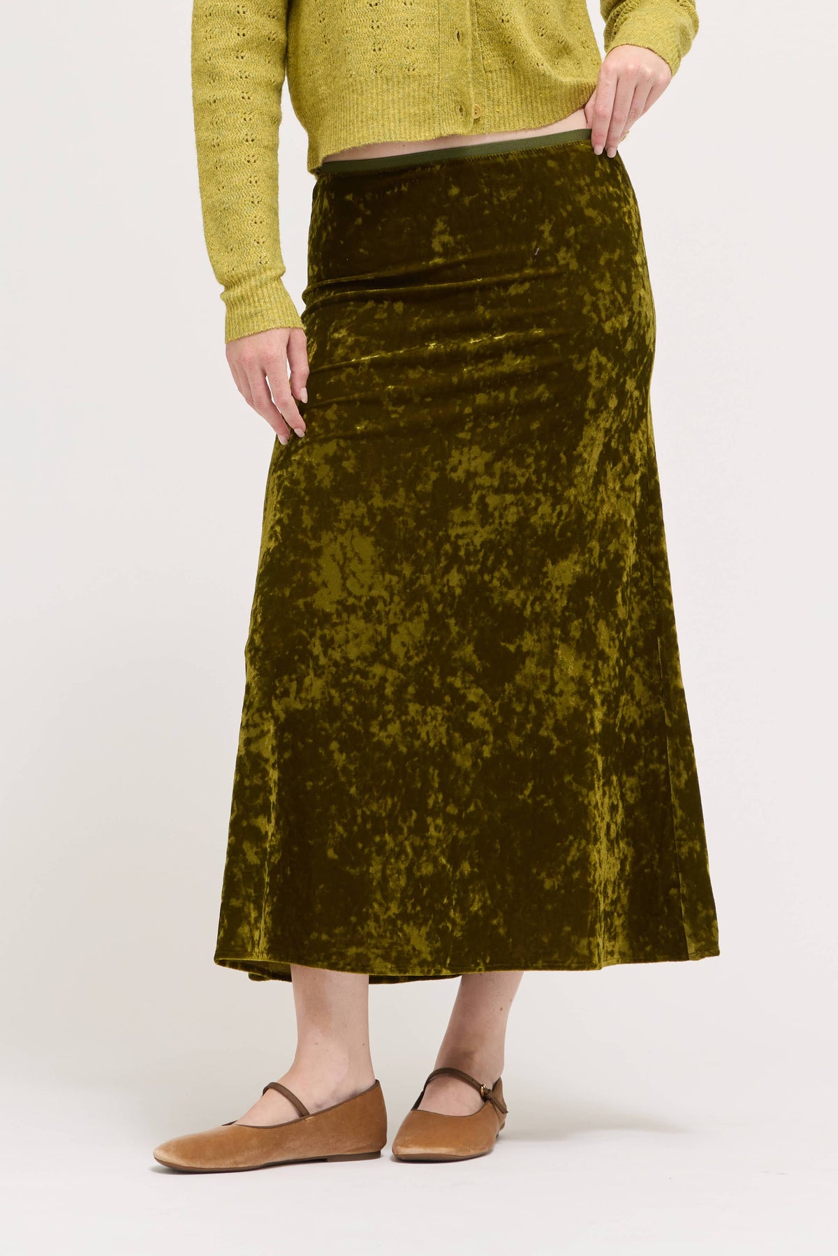 Chartreuse Textured Velvet Slip Skirt