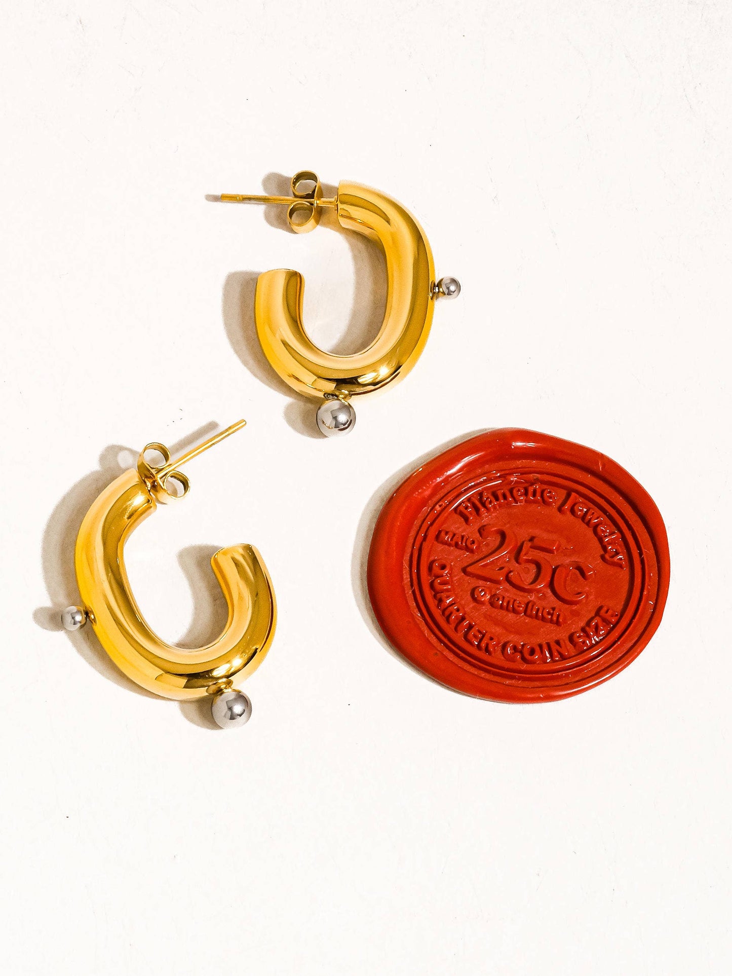 Oval & Dot Two Toned Earring
