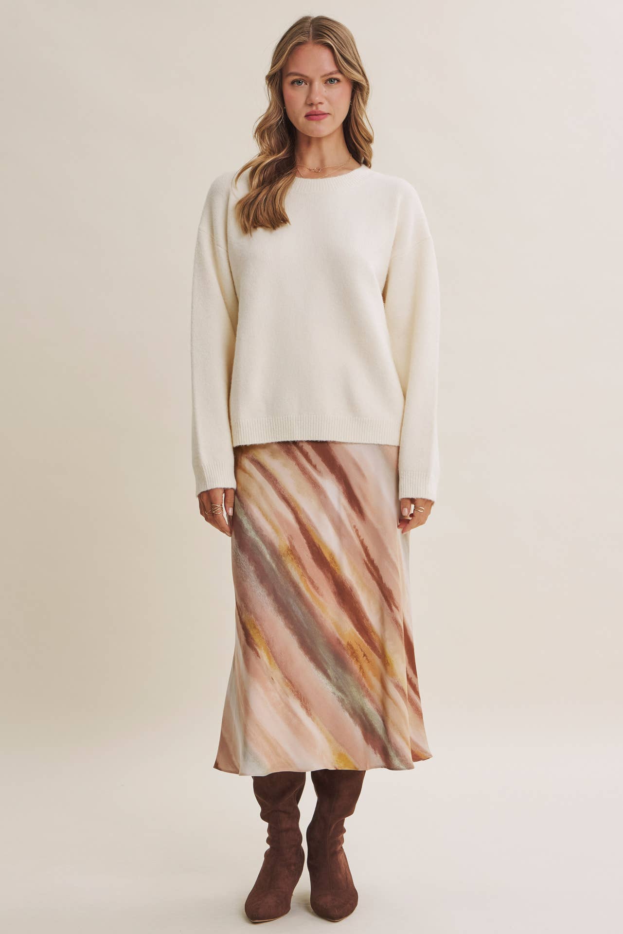Watercolor Bias Satin Maxi Skirt