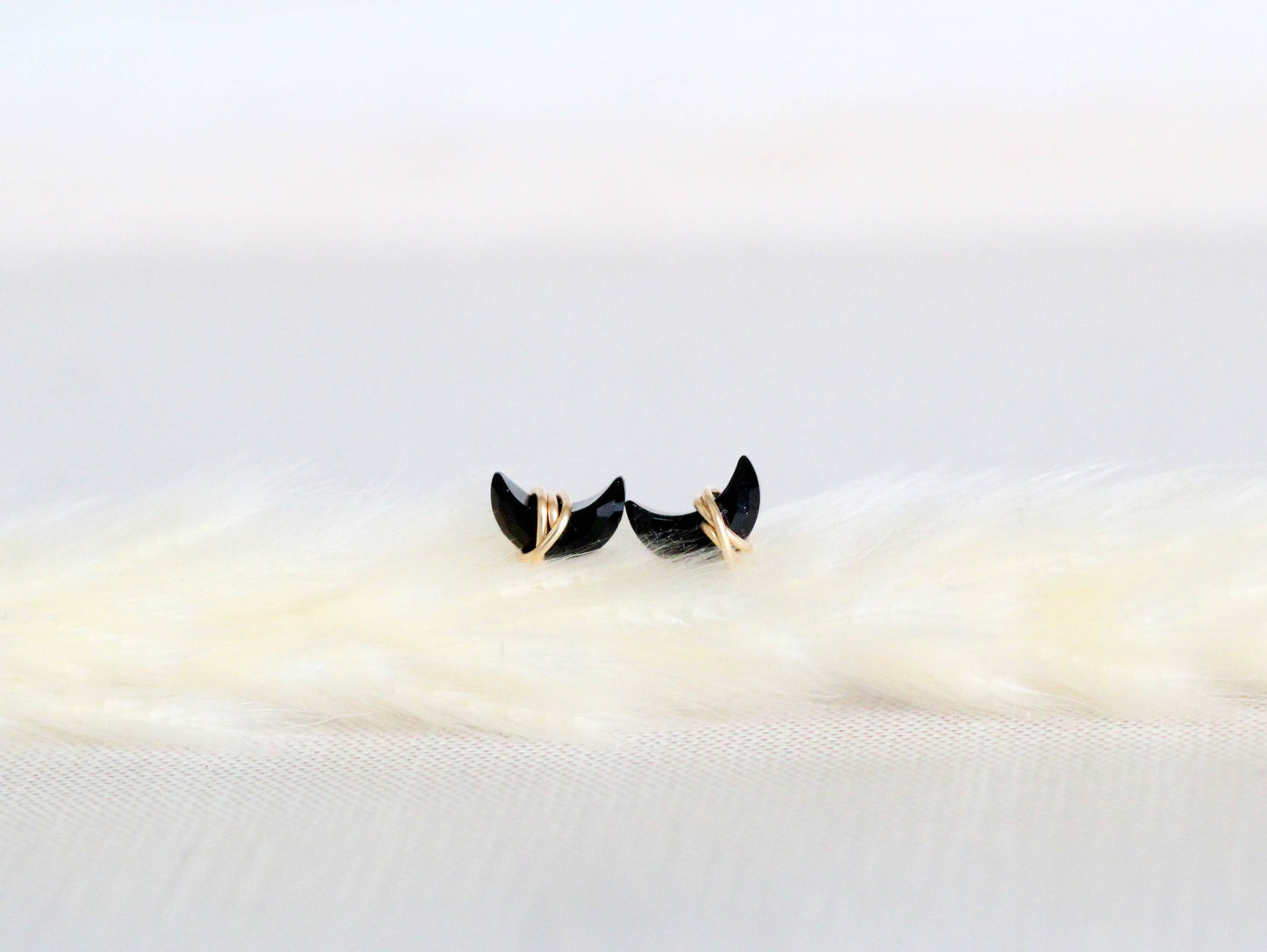 Mini Moonbeam Studs - Black Agate