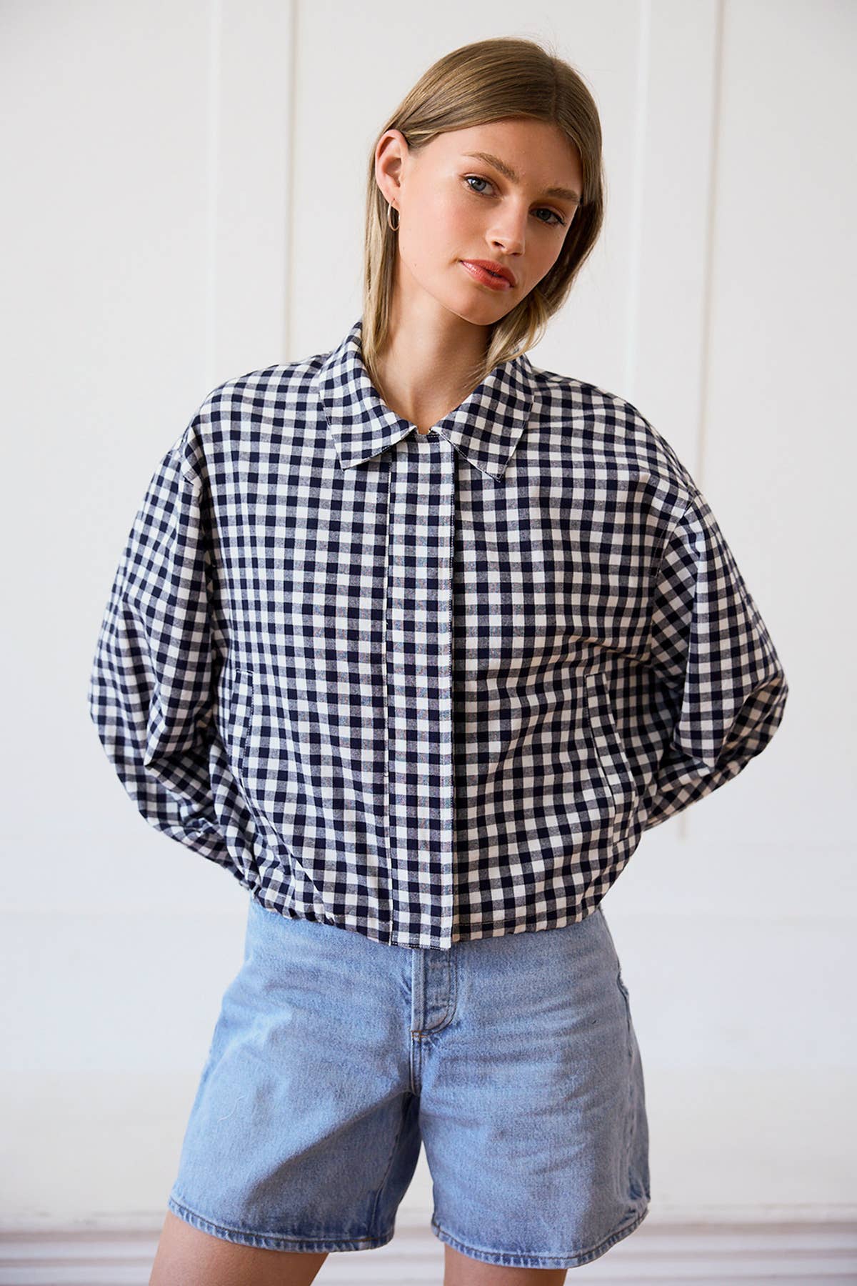 Navy Gingham Cotton Jacket
