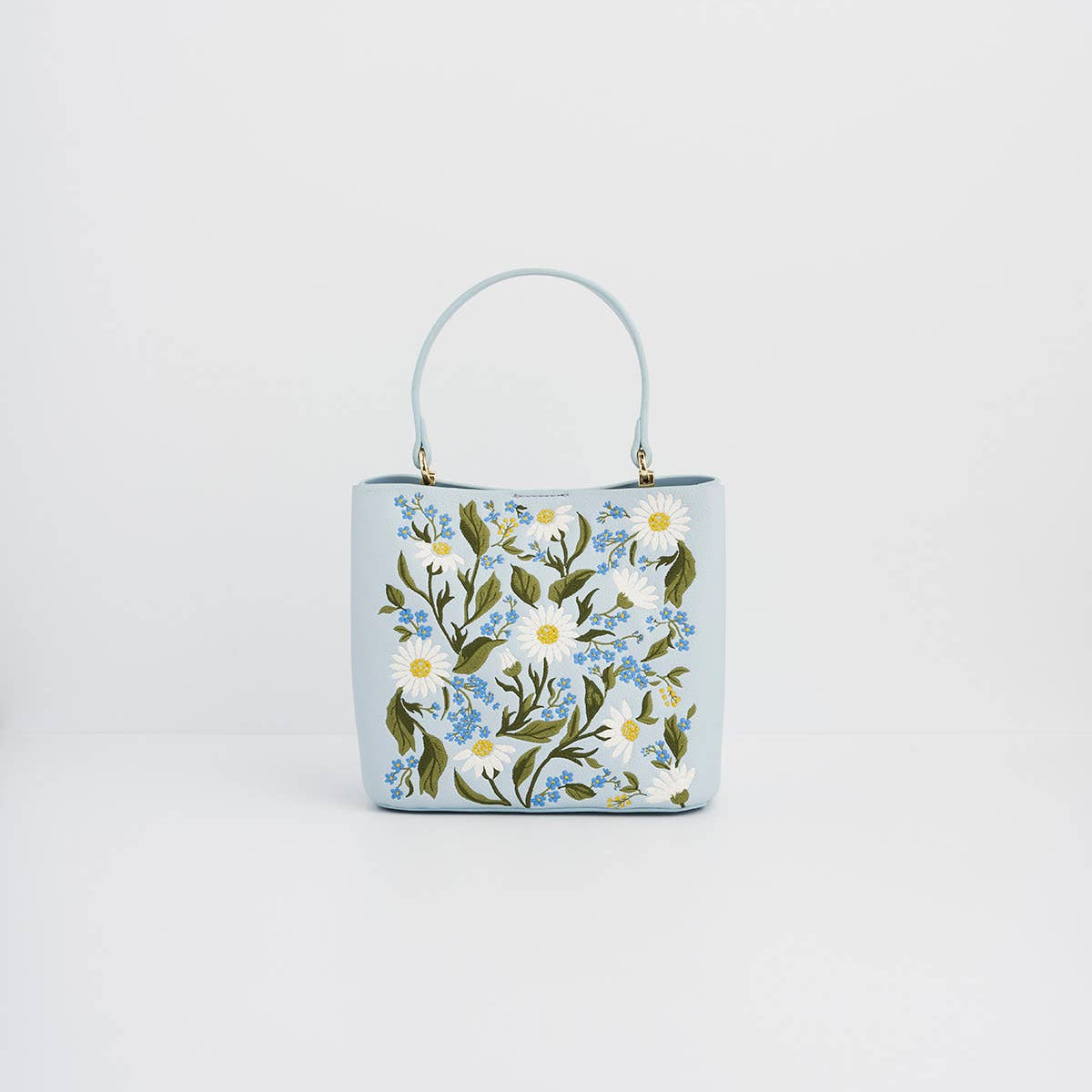 Forget Me Not Blue Embroidered Bucket Bag