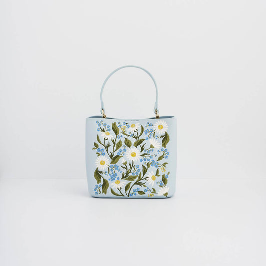 Forget Me Not Blue Embroidered Bucket Bag