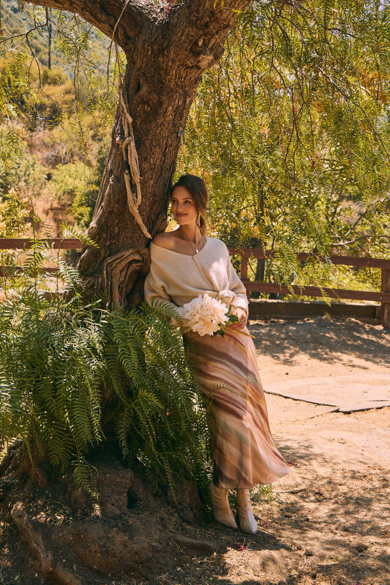 Watercolor Bias Satin Maxi Skirt
