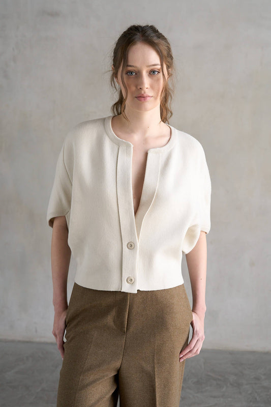Silvia Short Sleeve Cardigan - Ivory