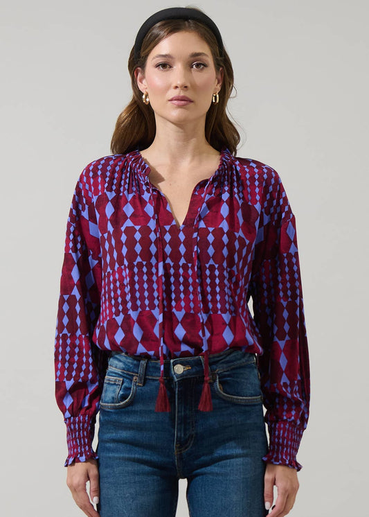 Abstract Weylin Split Neck Blouse