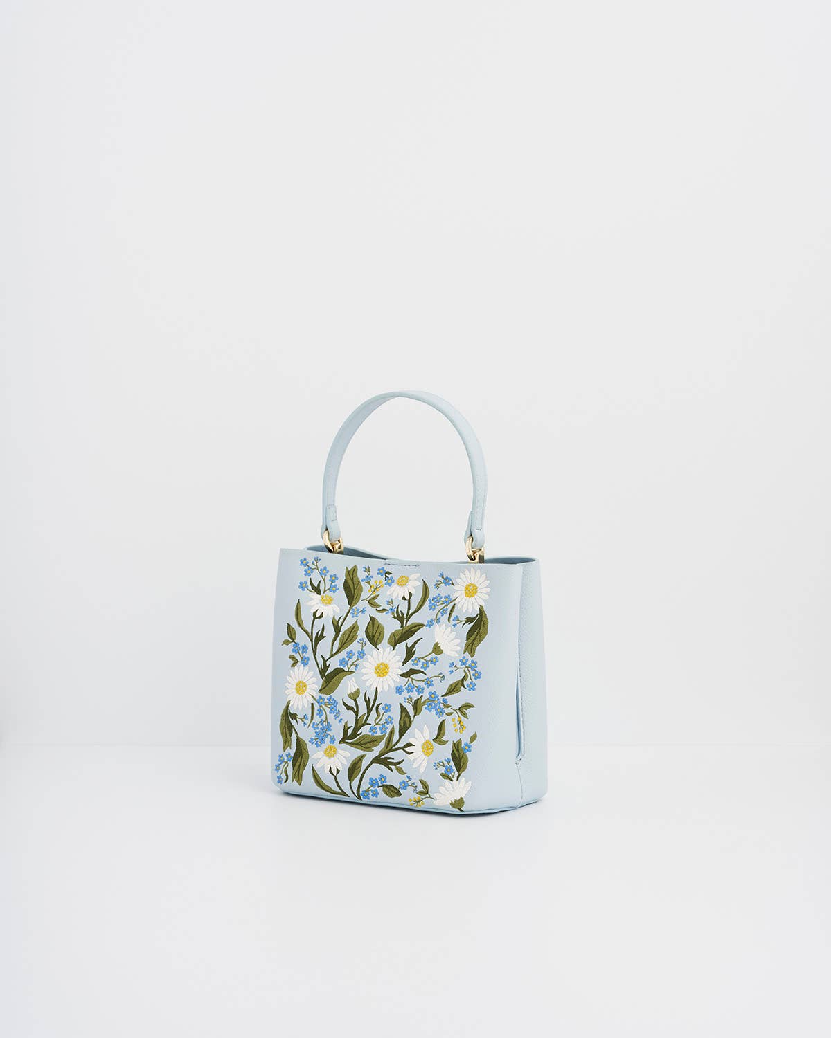 Forget Me Not Blue Embroidered Bucket Bag
