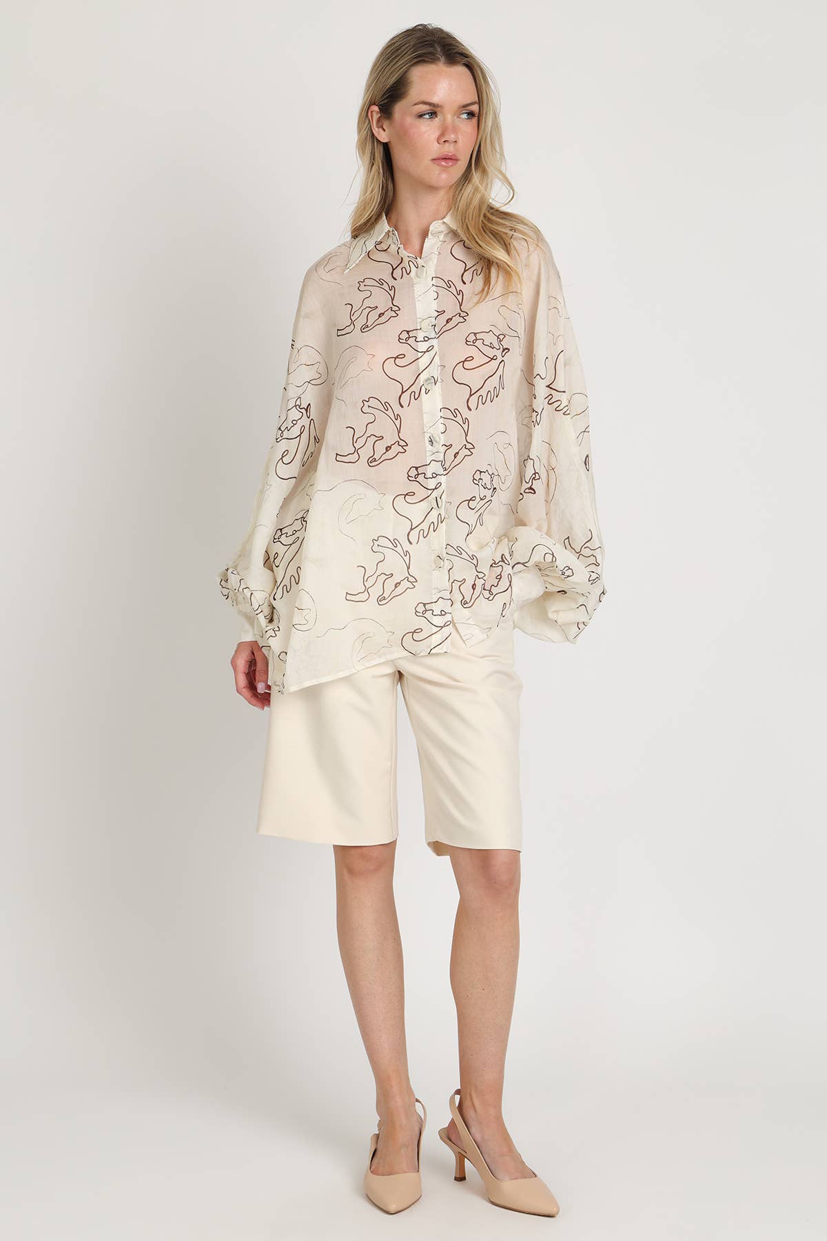 Horse Stencil Print Sheer Blouse
