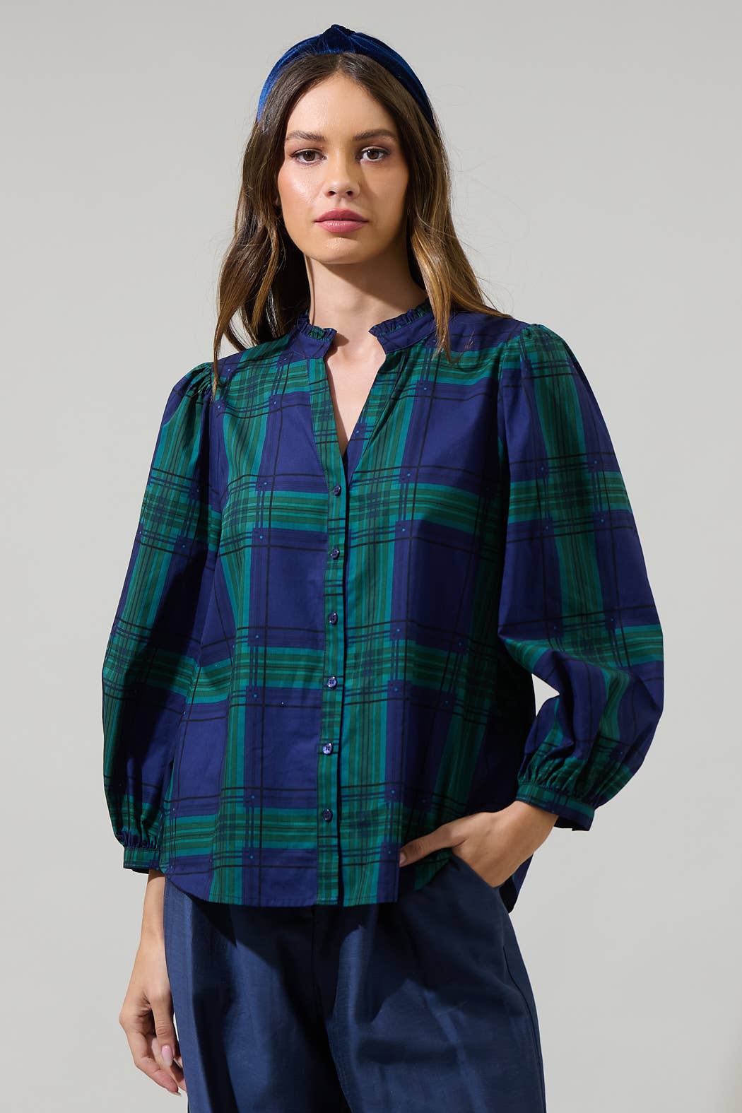 Laurel Plaid Button Up Top