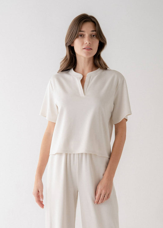 Travel Wear Split Neck Short Sleeve Top