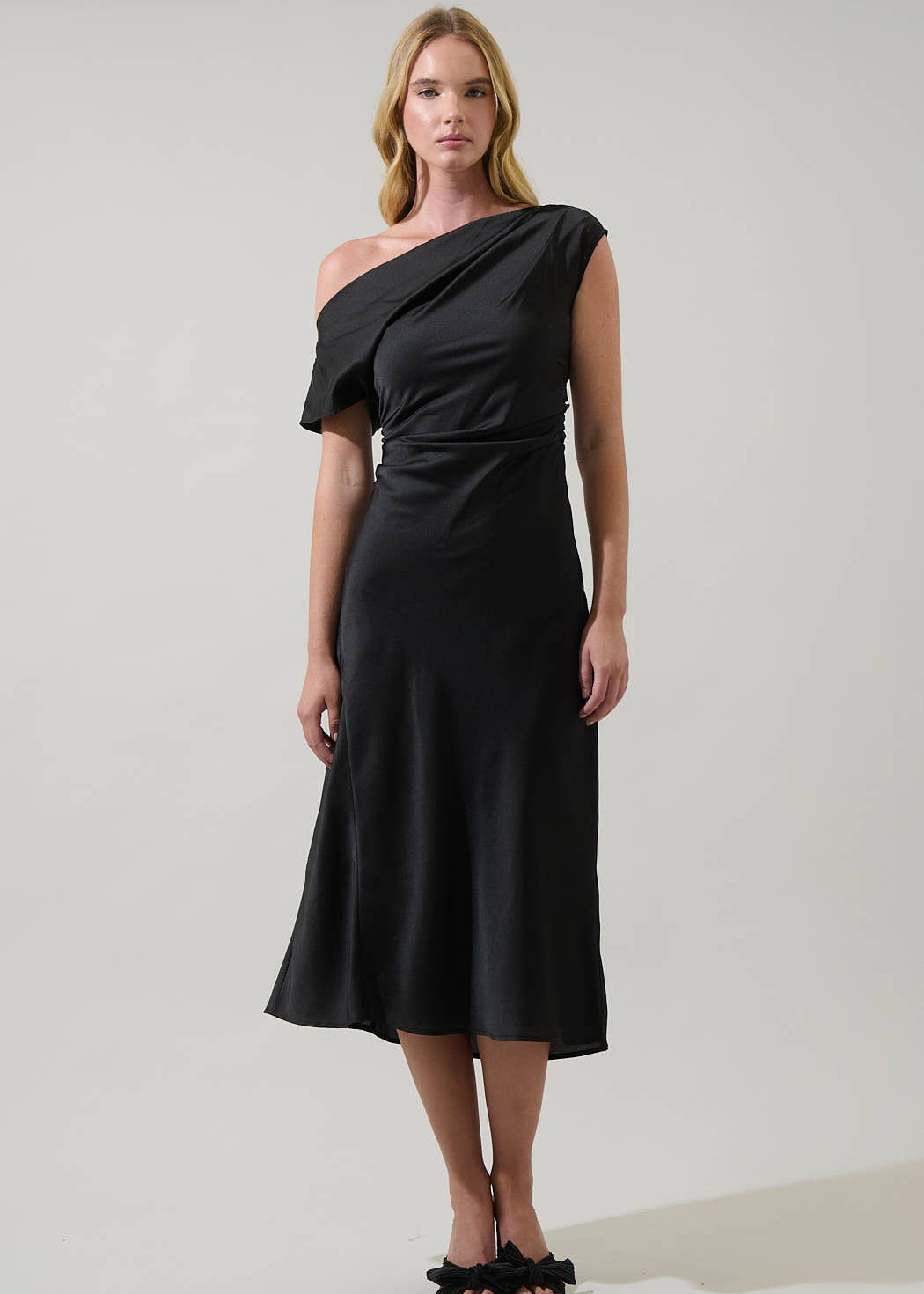 Ariana Satin Off The Shoulder Midi Dress