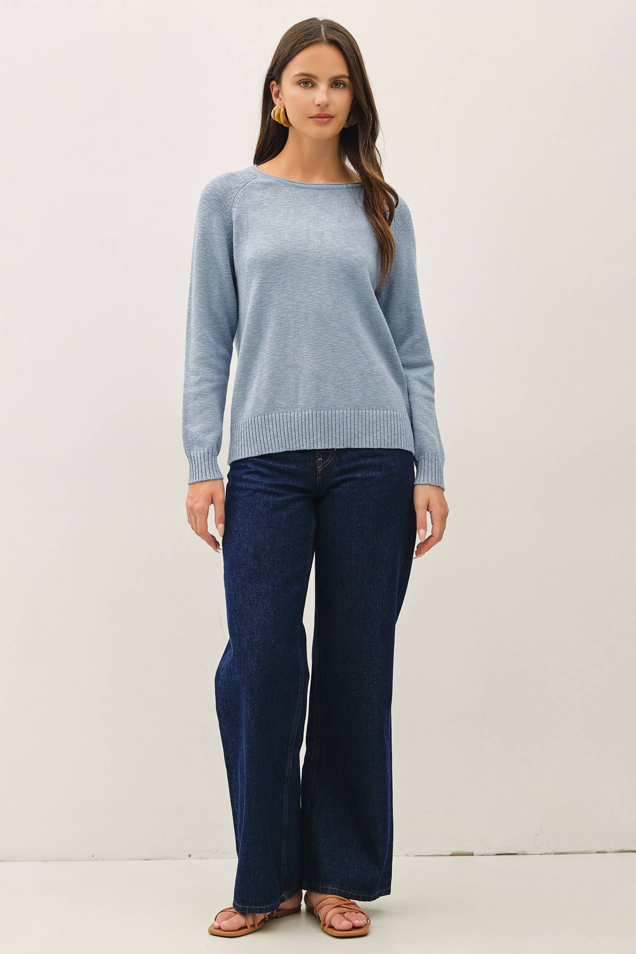 Soft Cotton-Viscose Rolled Collar Pullover Sweater - Slate Blue