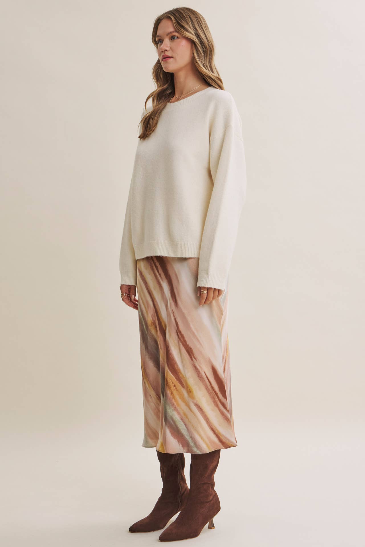 Watercolor Bias Satin Maxi Skirt