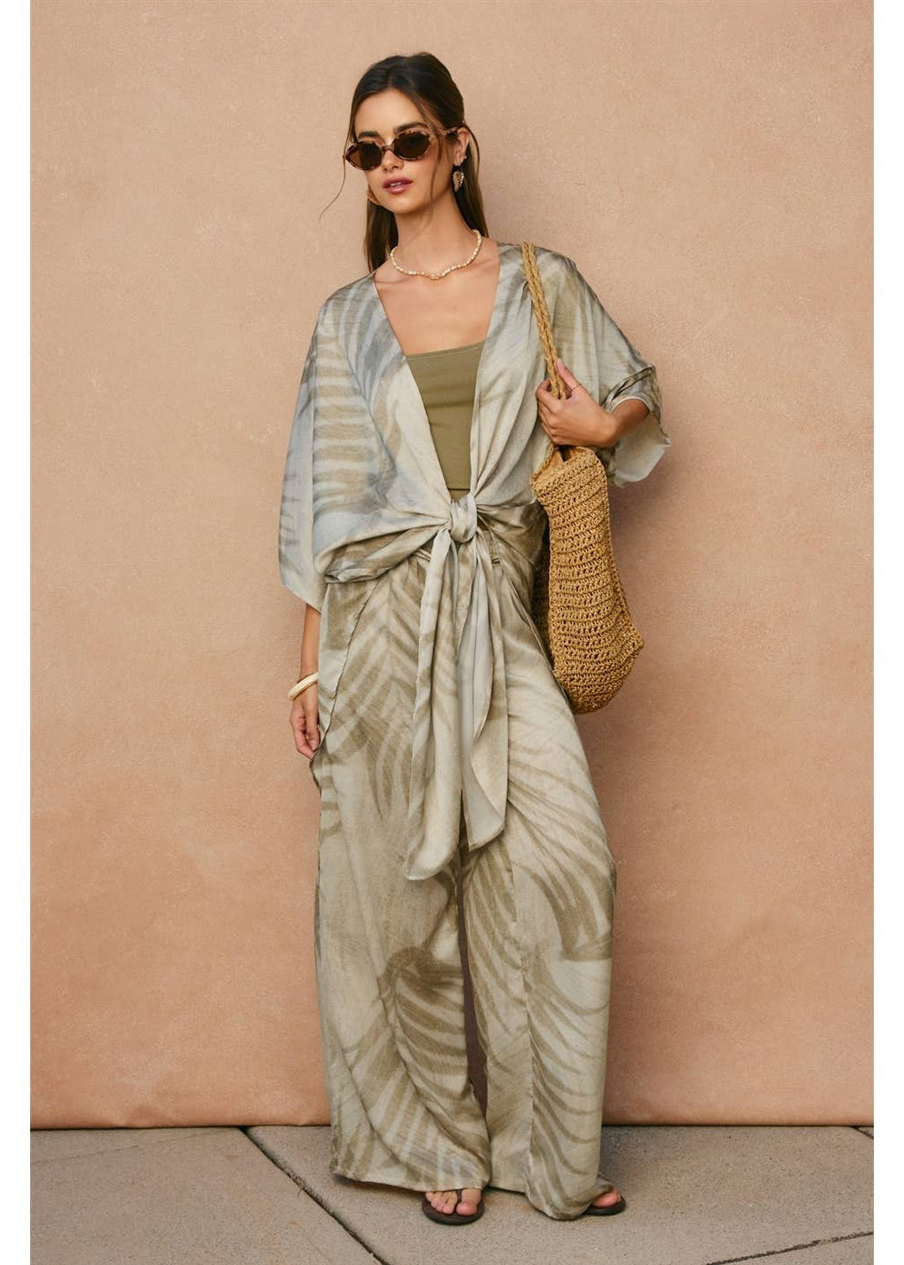 Sandstone Palm High Slit Kimono Duster