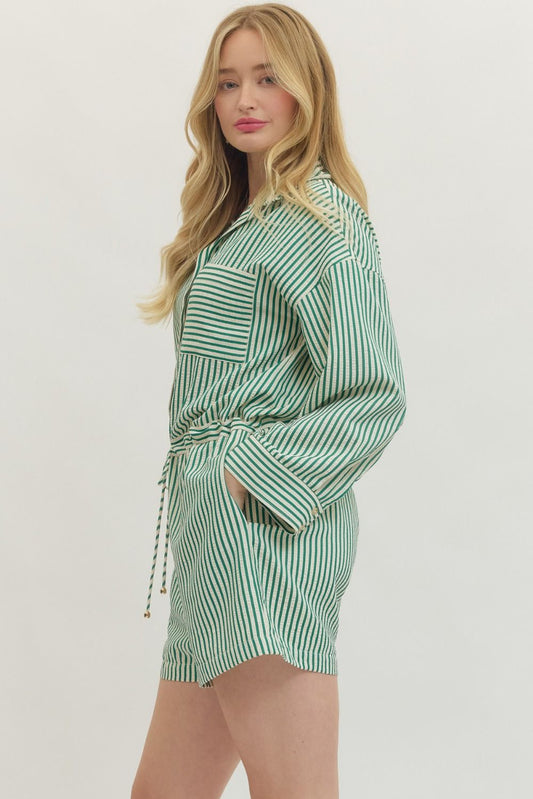 Natalie Cinche Waist Striped Romper