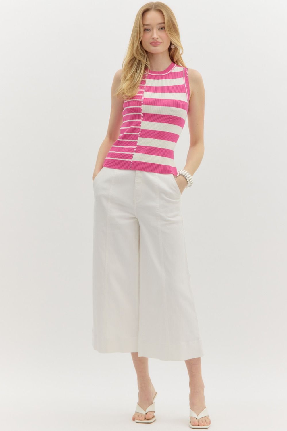 Sweet Pink Sleeveless Knit Sweater