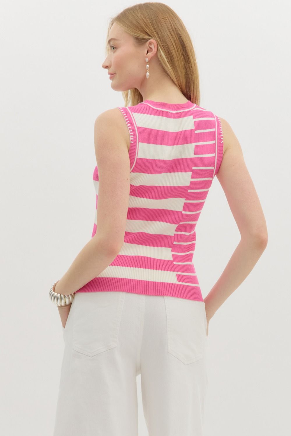 Sweet Pink Sleeveless Knit Sweater