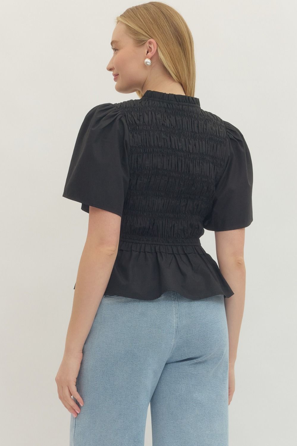 Henrietta Smocked Tie Front Peplum Top