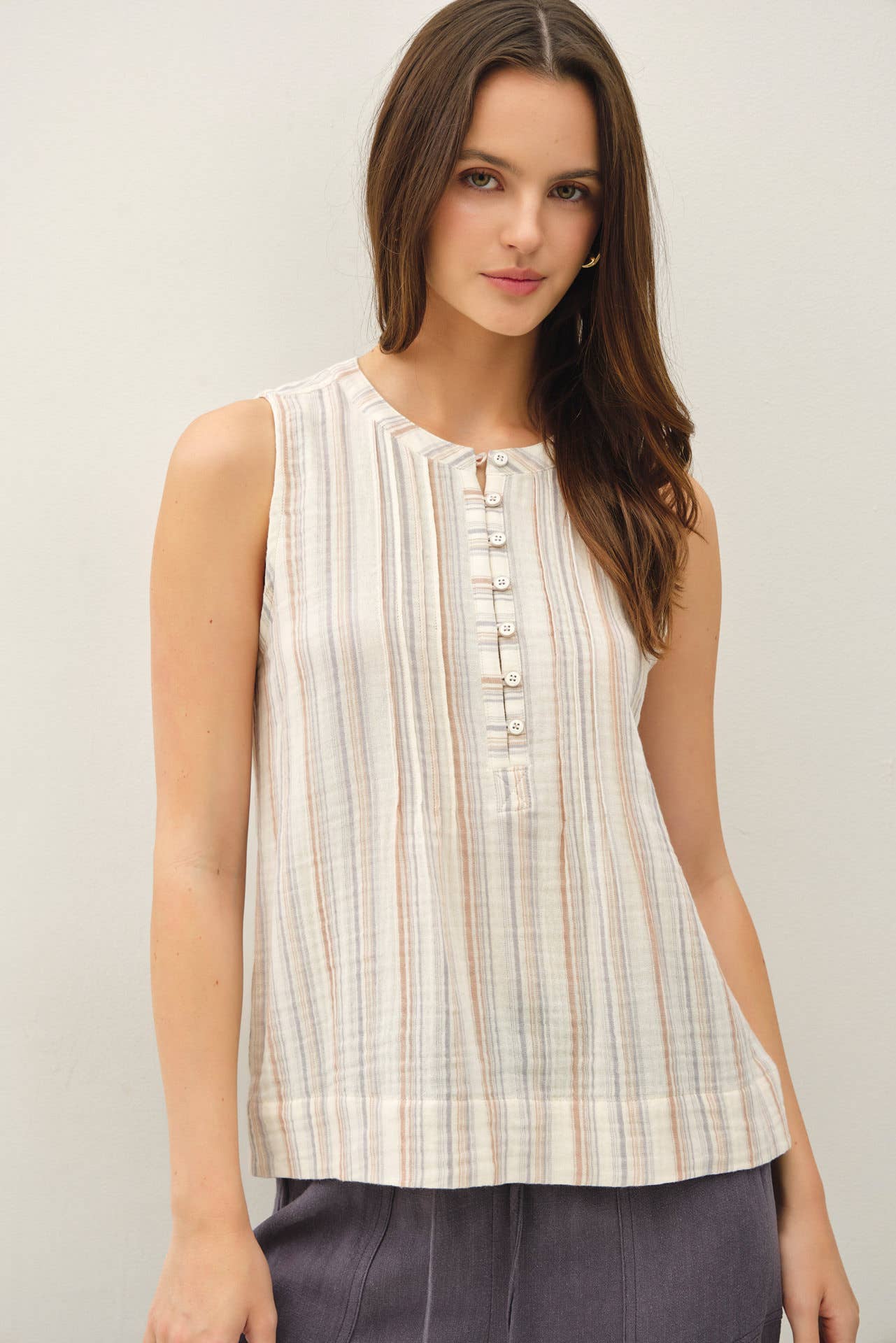 Striped Gauze Sleeveless Top