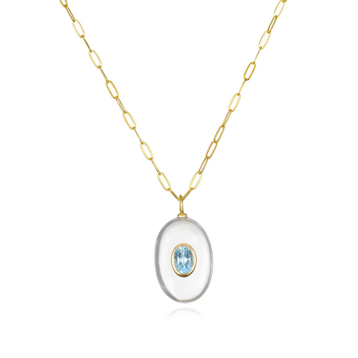Quartz & Topaz Oval Paperclip Necklace