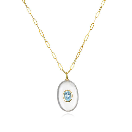Quartz & Topaz Oval Paperclip Necklace