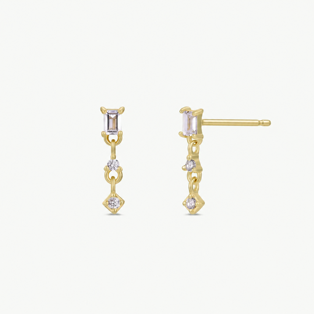 Mini Baguette Drop Earrings - White