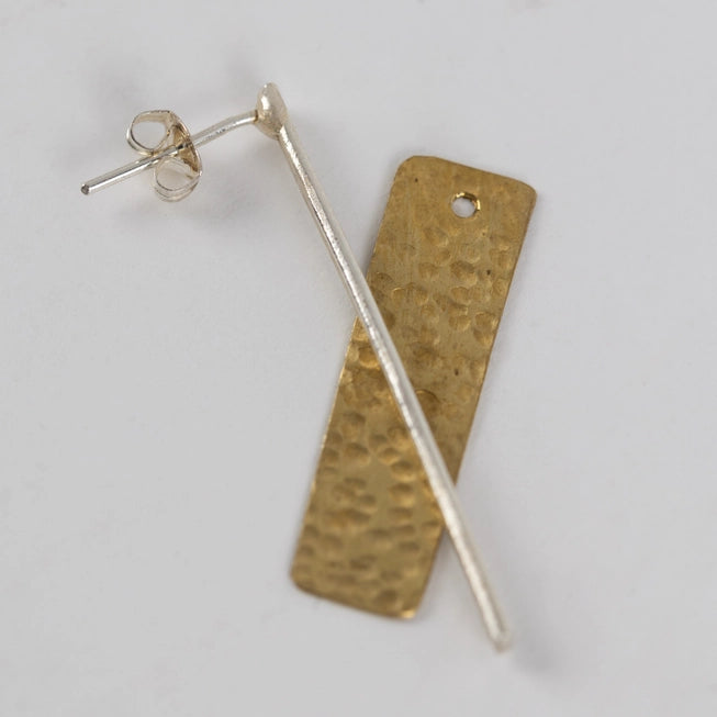 Silver Brass Bar Drop Earrings - Convertible