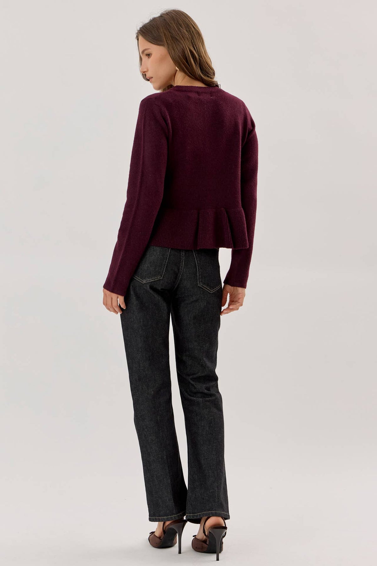 Plum Peplum Knit Cardigan