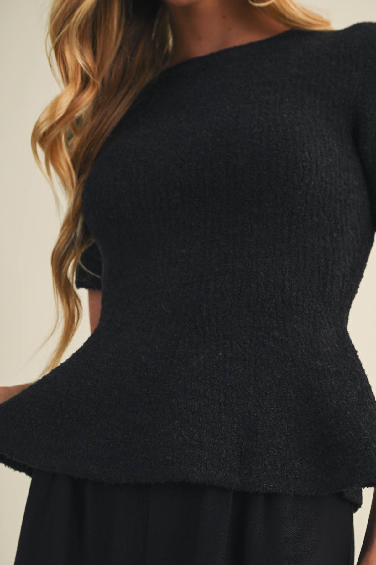 Midnight Bouclé Knit Peplum Pullover