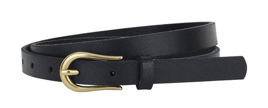 Skinny Equestrian Buckle Leather Belt - Black