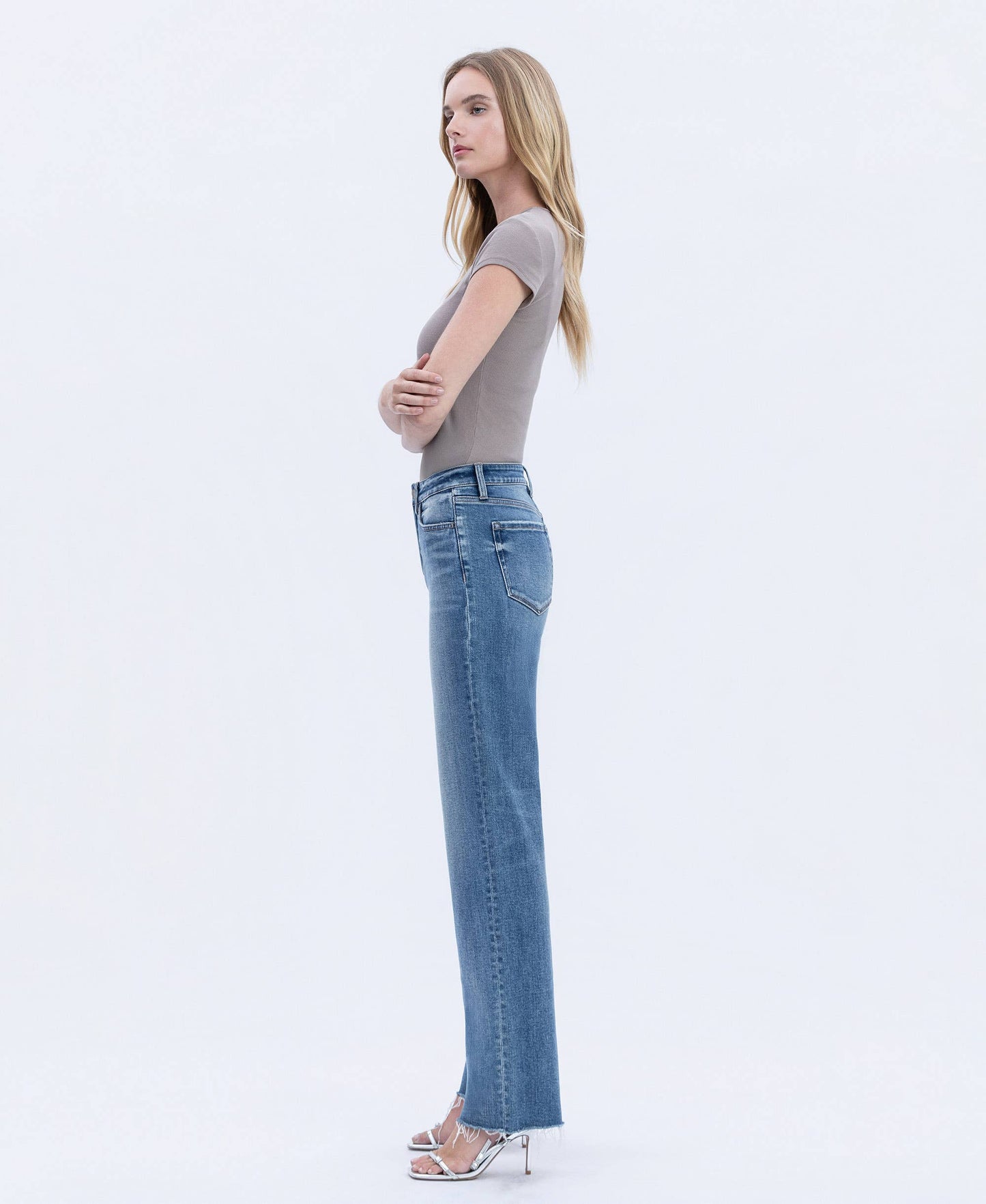 FLYING MONKEY High Rise Frayed Hem Slim Wide Jeans