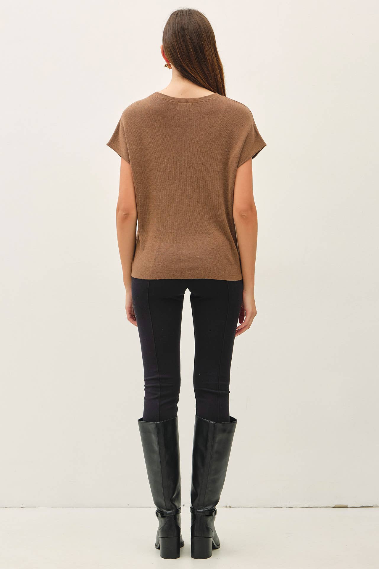 Wool Blended Cap Sleeve Sweater Top