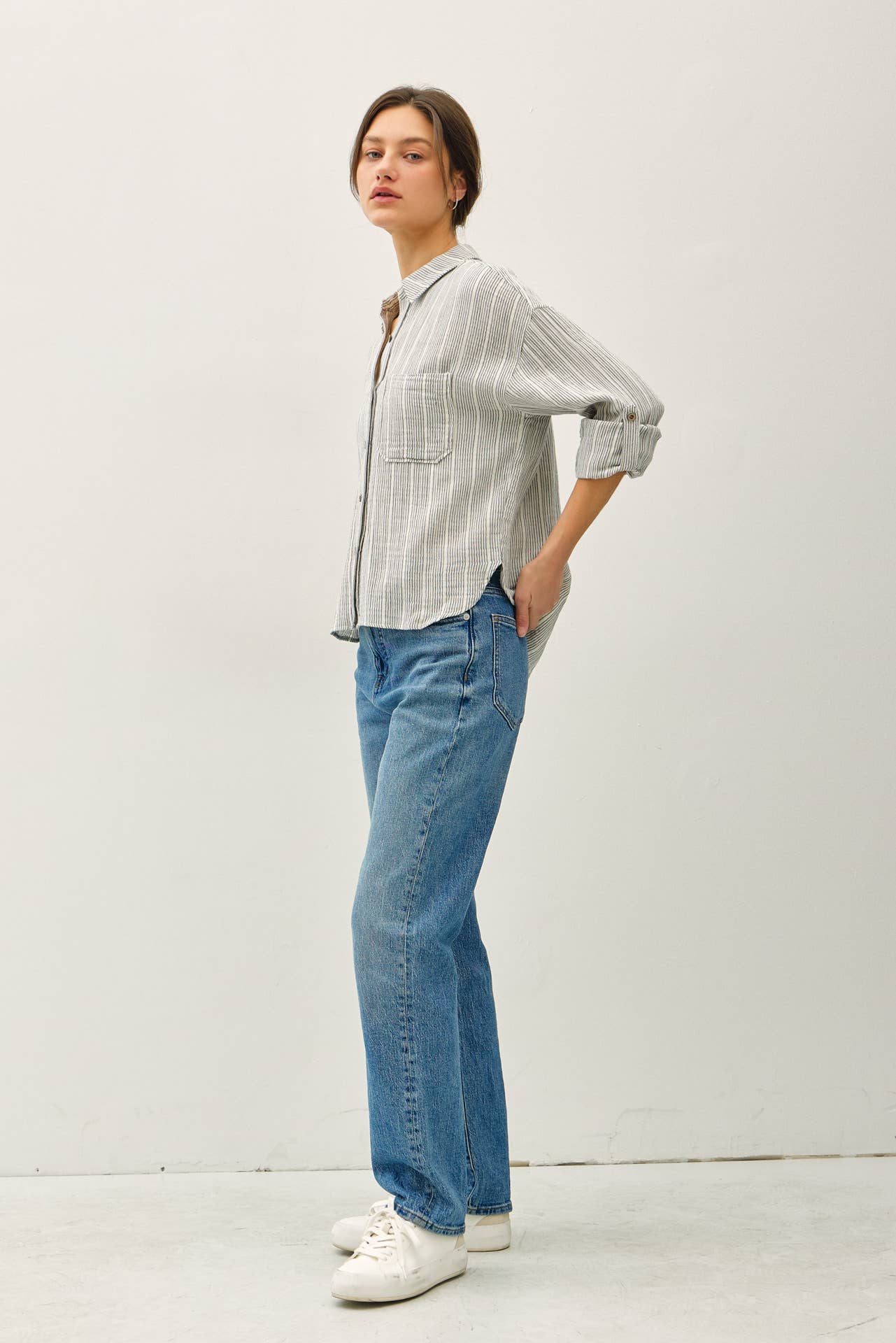 Striped Cotton Gauze Button Up