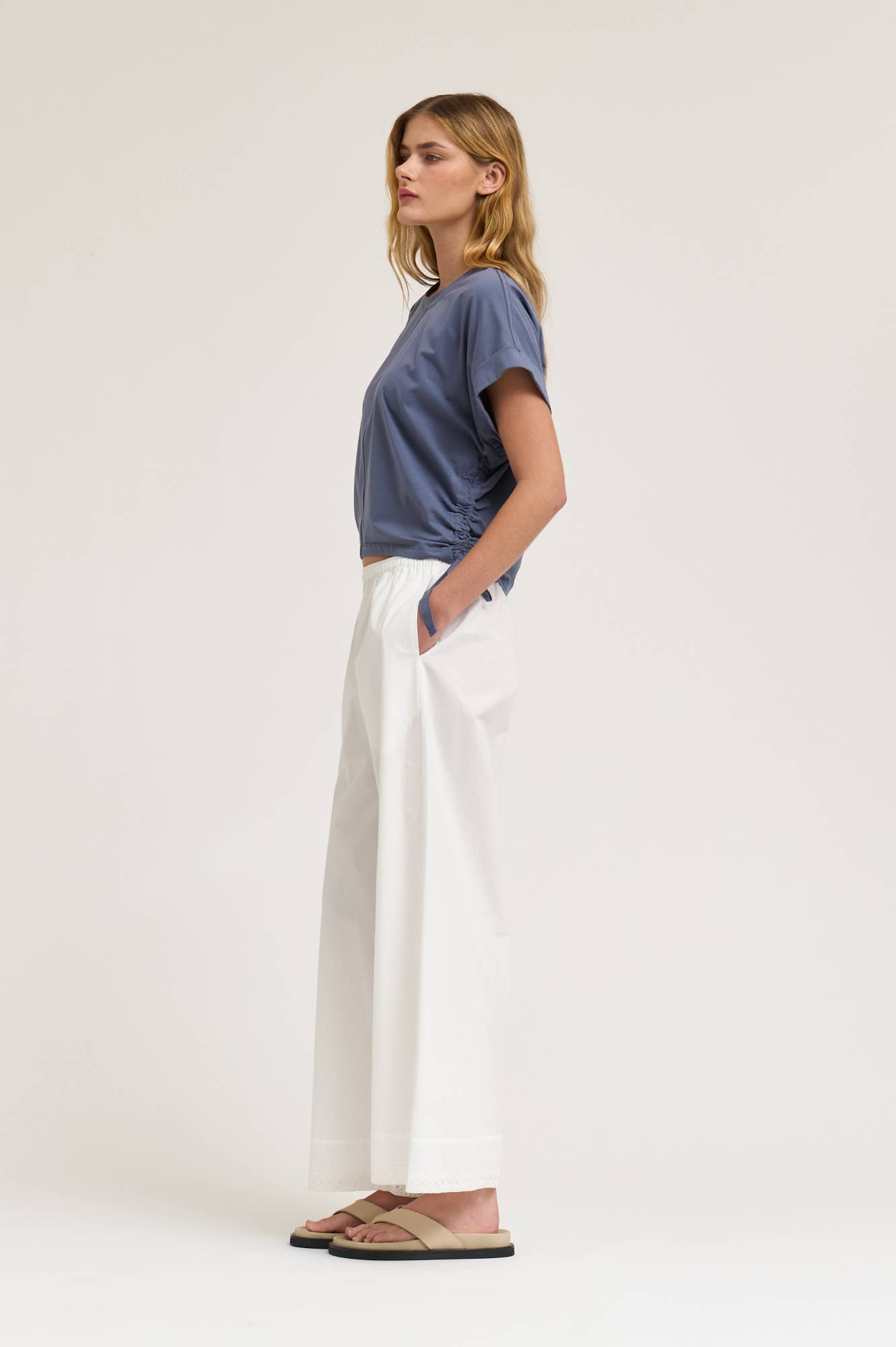 Side Scrunch Tee - Slate Blue