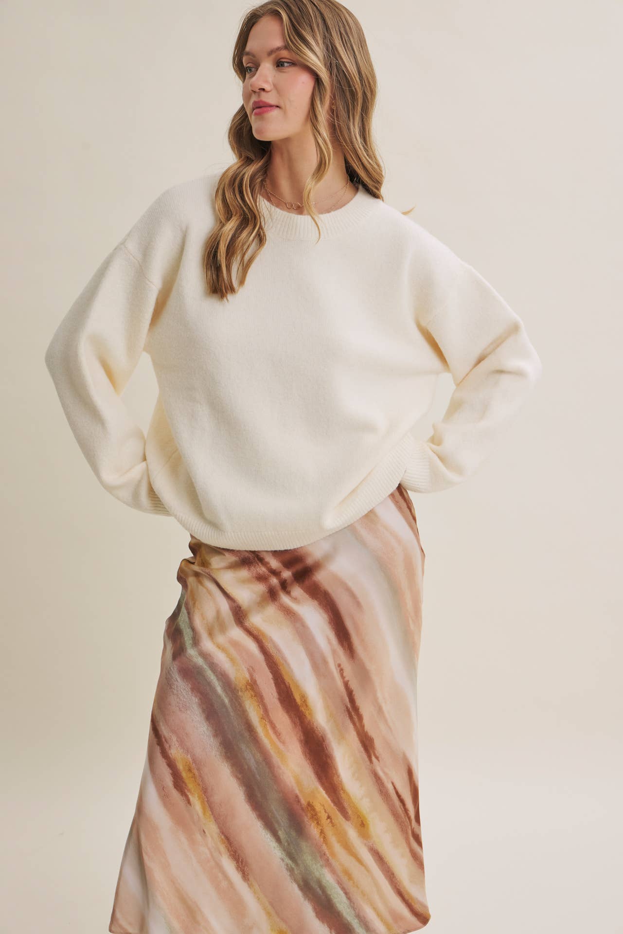 Watercolor Bias Satin Maxi Skirt