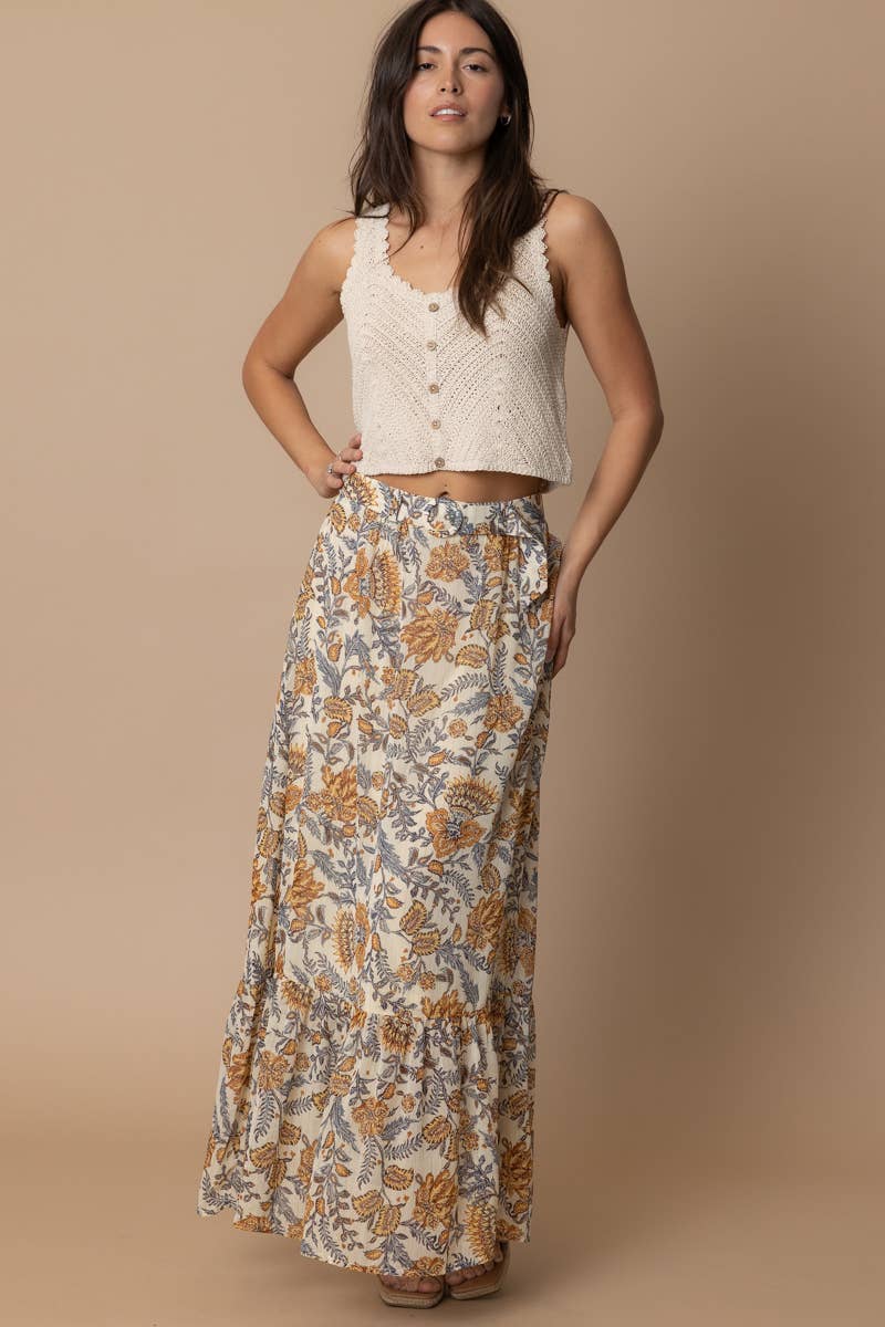 Paisley Fields Maxi Skirt with O-Ring Belt