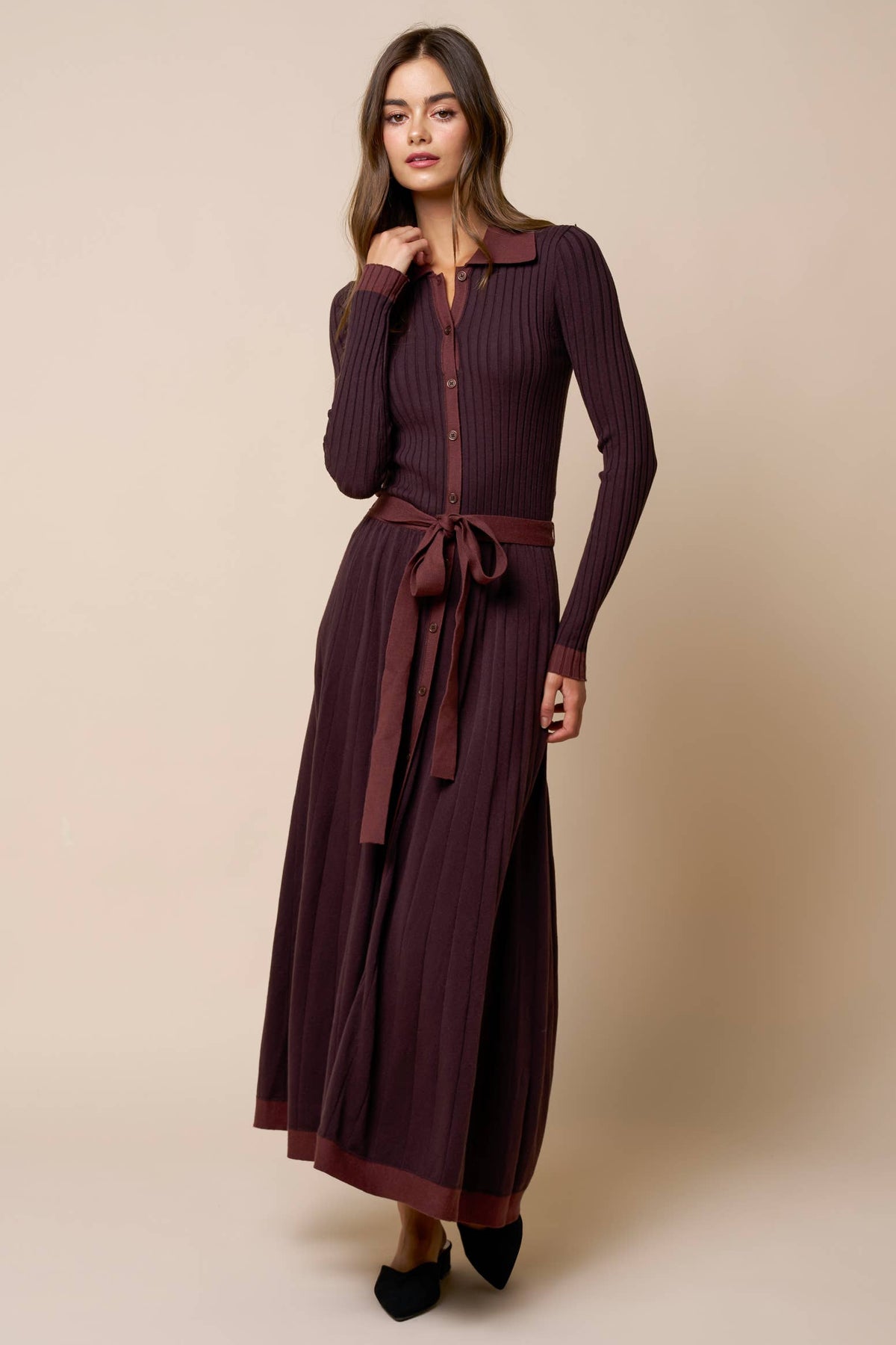 Rich Chocolate Knit Midi Dress