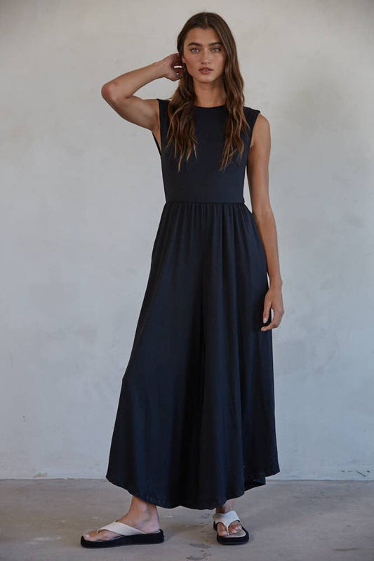 High Low Neckline Wide Leg Jumpsuit