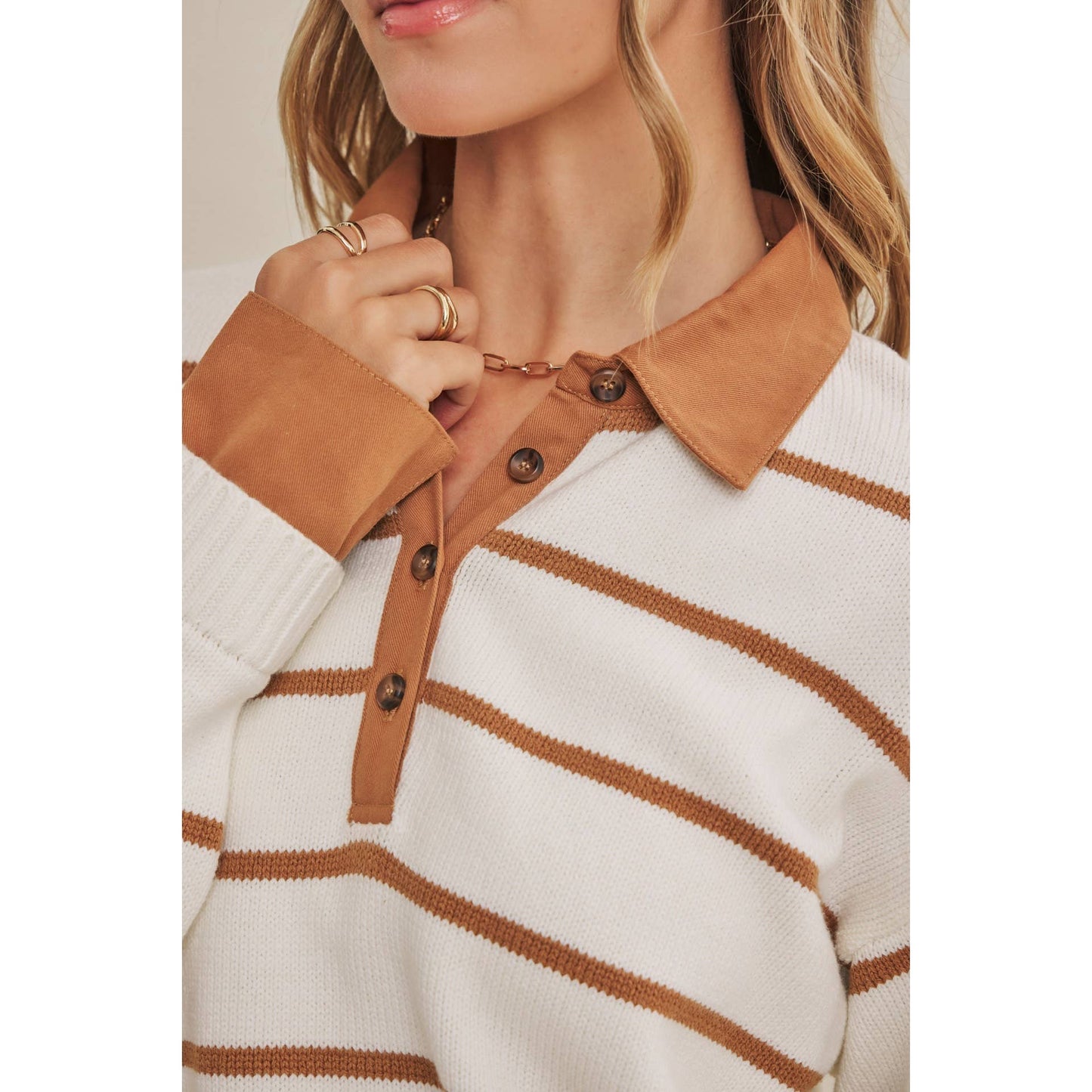 Heritage Striped Henley Sweater Top