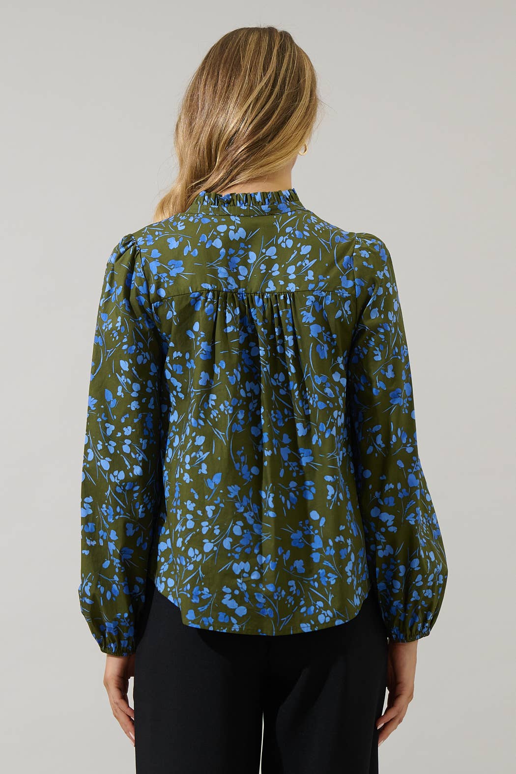 Olive & Blue Ruffle Blouse