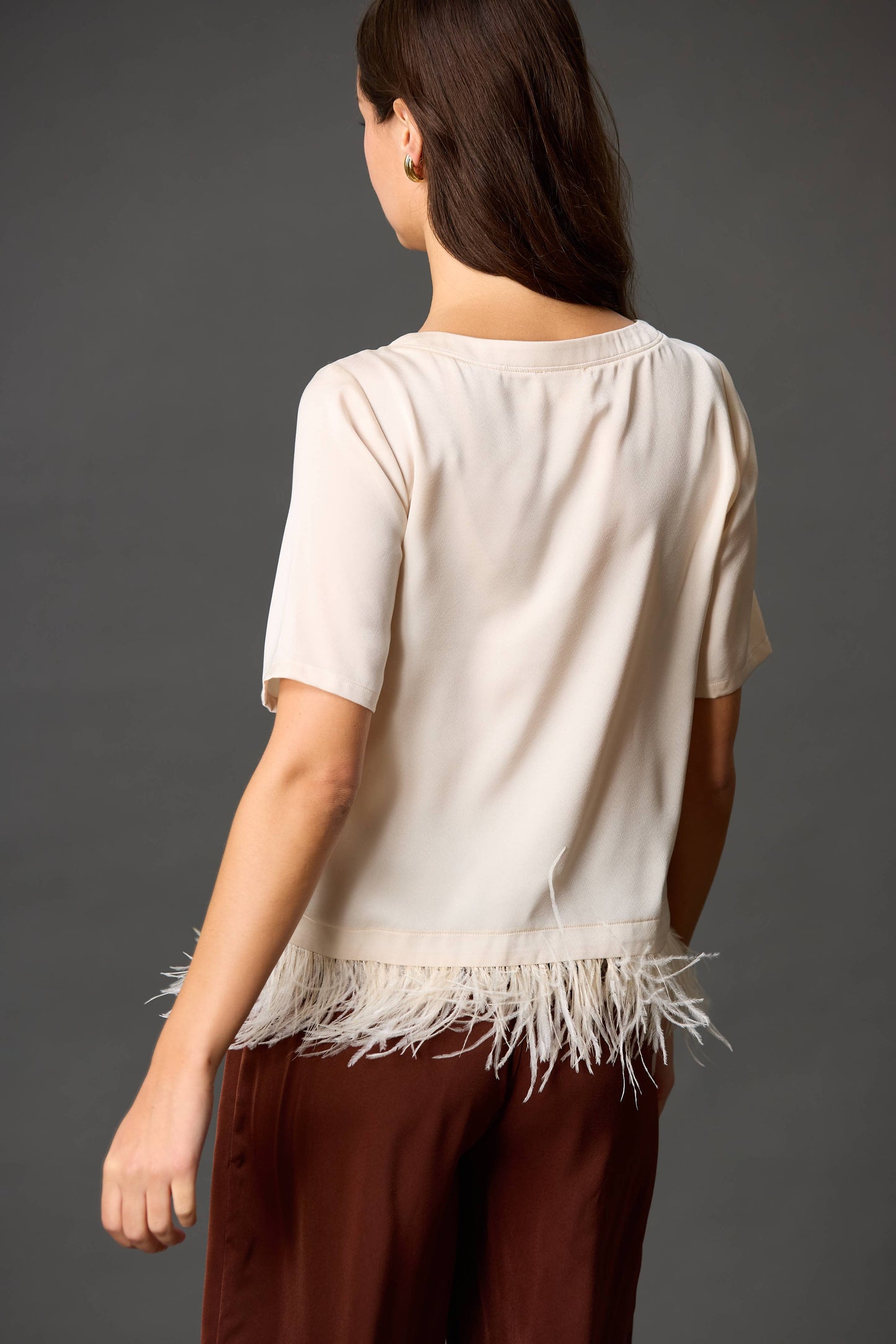 Satin Feather Trim Top