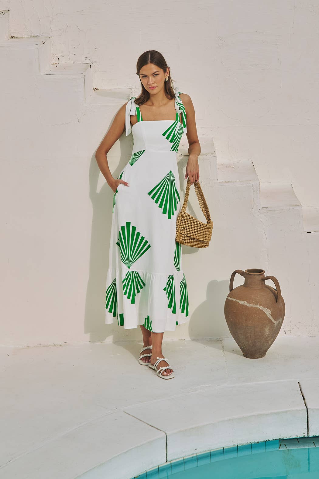 Fan Breeze Shoulder Tie Maxi Dress