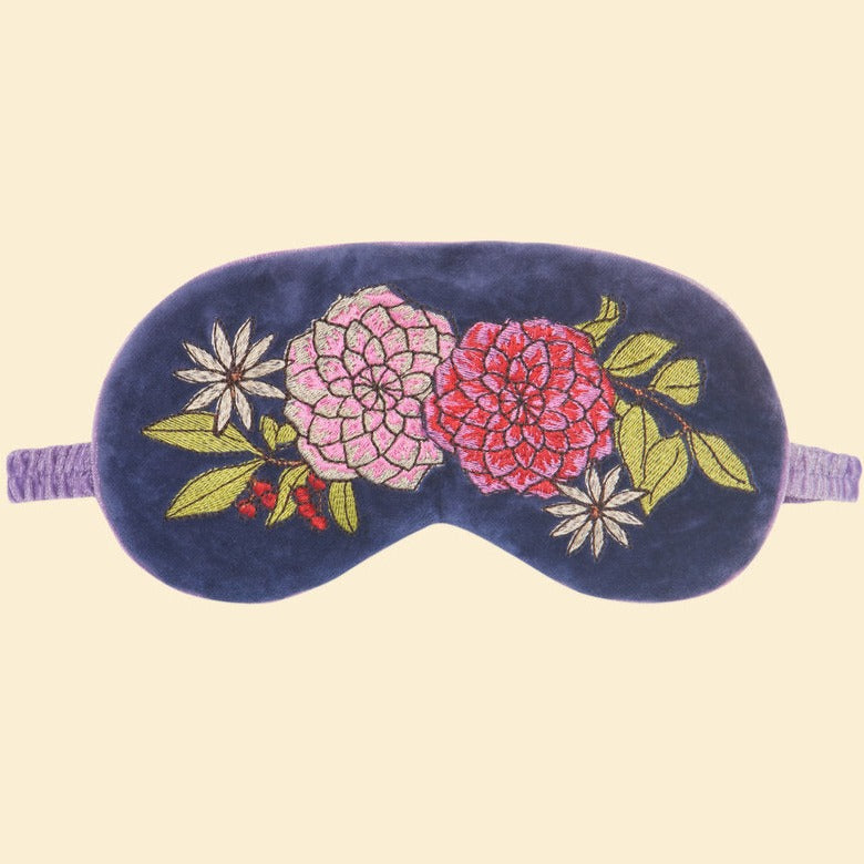 Lavender Velvet Eye Mask - Floral in Indigo