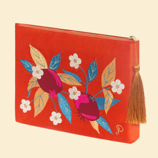 Velvet Zip Pouch - Fruity in Tangerine