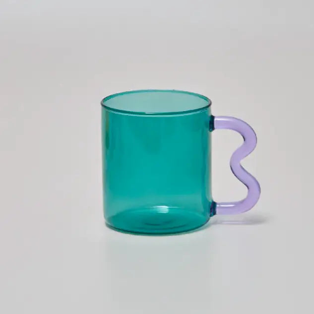 Wavy Glass Mug - Green w/ Lavender Handle