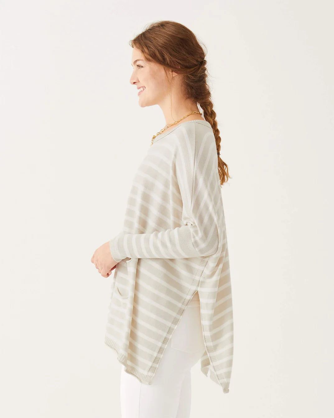 Catalina Sweater - White & Sand Stripes
