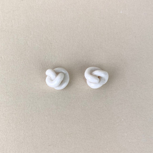 White Porcelain Knot Stud Earrings
