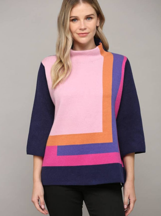 Color Block Angled Mockneck Sweater