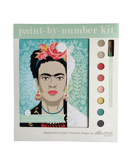 Turquoise Frida with Flowers Paint-by-Number Kit
