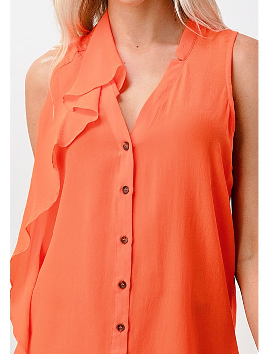 Asymmetrical Ruffle Sleeveless Silk Top